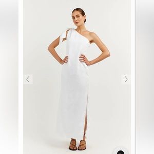 NWT DISSH Macca white linen one shoulder sleeveless midi dress
